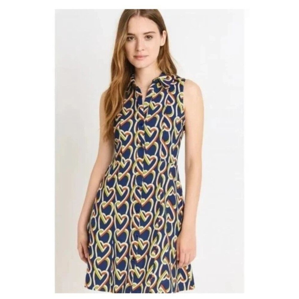 Cabi Shirt Dress Armour Heart Navy Size Large #5370 Printed Sleeveless